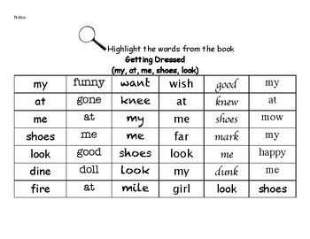 Preview of Getting Dressed (Green Kit Lesson 18) - Find the Words Worksheets
