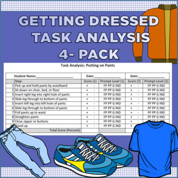 Preview of Getting Dressed Task Analysis ABA 4 Pack (Jacket, Pants, Shirt, Socks / Shoes)