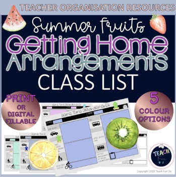 Preview of Getting Home End of Day Home Time Travel Arrangements Chart - Summer Fruits