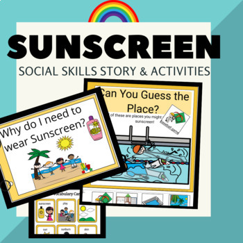 Preview of Wear Sunscreen Summer Skill Story Interactive Book Vocab Worksheets