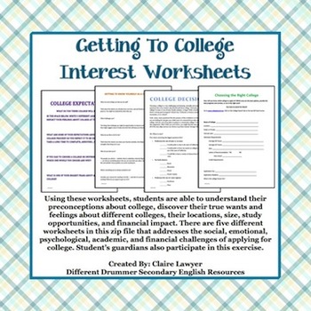 Preview of College Counseling- Student Interest Worksheets