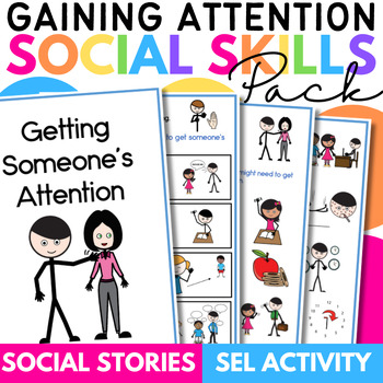 Preview of Getting Someone's Attention Social Story Pack Speech Therapy with SEL Activity