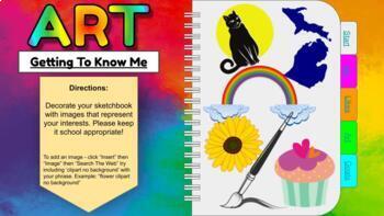 Preview of Getting To Know You Art Interactive Notebook EDITABLE Google Slides BTS