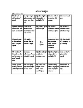 Preview of Getting To Know You Math Bingo