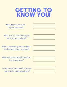 Getting To Know You Worksheet by Mackenzie Meager | TPT