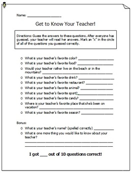 Getting To Know Your Teacher- Beginning of Year Activity | TpT