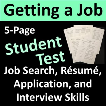 Preview of Getting a Job  Test or Quiz for a Job Hunt Unit