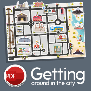 Preview of Buildings/Places in a Town Flashcards/Giving Directions/Around the City/City Map