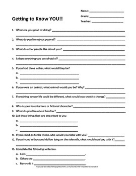 Getting to Know YOU- Student Questionnaire by The Inspired Counselor