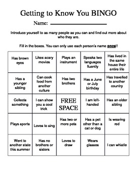 Preview of Getting to Know You BINGO