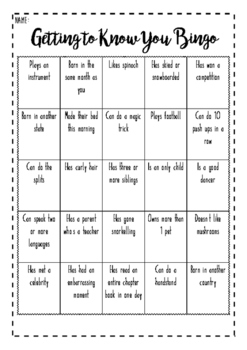 youth ministry get to know you bingo