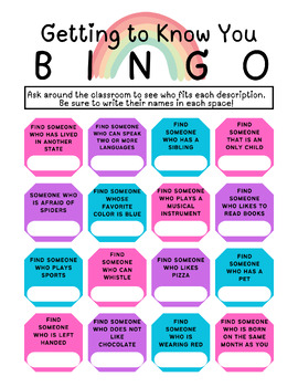 Preview of Getting to Know You Bingo!