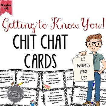 Preview of Getting to Know You!  Editable Back to School Chit Chat Cards for Grades 4-8