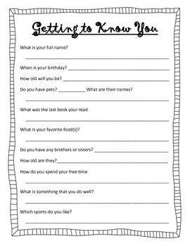 Getting to Know You First Day of School Activity | TpT