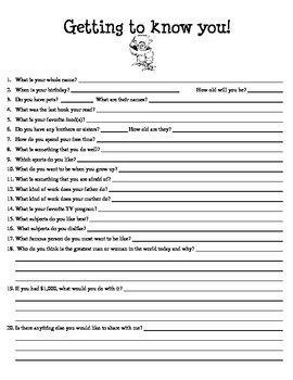 Getting to Know You! First Day of School Activity by Tiffany Bailey