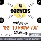 Getting to Know You | Four Corners Game | ESL Activity | B