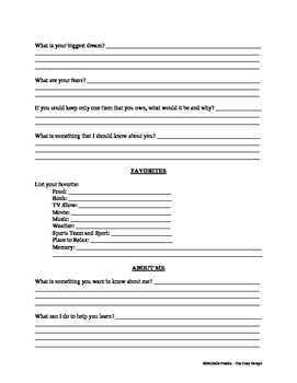 Getting to Know You, Getting to Know Me - First Day Questionnaire