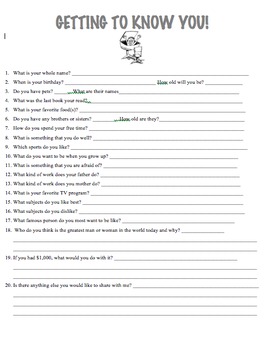 Getting to Know You Partner Activity by kirstenjean6 | TPT
