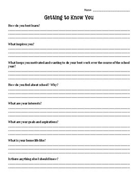 Getting to Know You: Student Survey for Middle School (Freebie) by ...