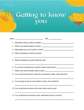 Getting to Know You Worksheet by SPED with Sydney | TPT