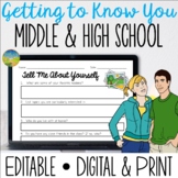 Getting to Know You for Middle & High, All About Me, Back 