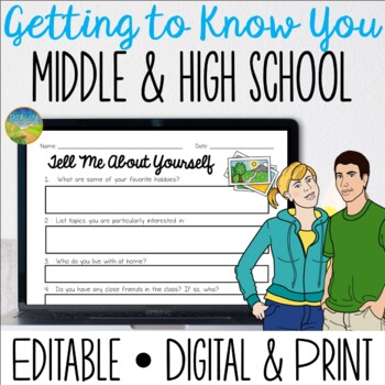 Preview of Getting to Know You for Middle & High - All About Me Back to School Activities