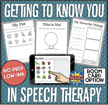 Preview of Getting to Know You in Speech Therapy No-Prep! Print & Go! BOOM Cards included!