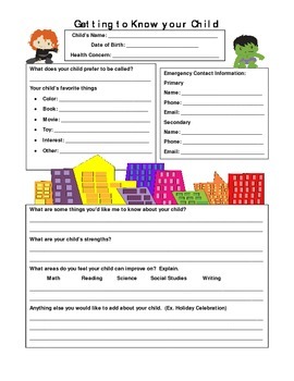 Getting to Know Your Child Avengers Survey by Cosmic Surprise in Teaching