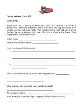 Getting To Know Your Child Parent Survey By Blessings For The Teacher