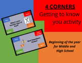 Getting to Know you Game - 4 Corners Activity for Middle a