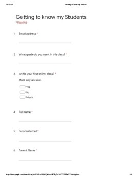 Preview of Getting to Know your Students Form