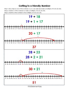 Preview of Getting to a Friendly Number-Number Line 2-Digit Addition