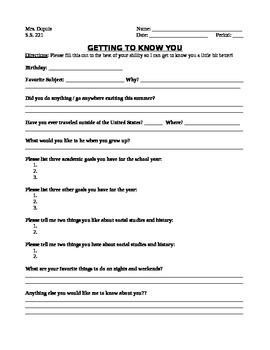 Getting to know you! by Social Studies - Middle School - American History