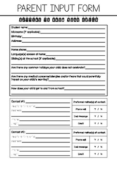 Getting to know your Child - Parent Input Forms Questionnaire / Survey