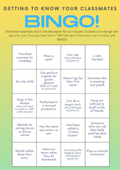 Preview of Getting to know your classmates- BINGO "Icebreaker"
