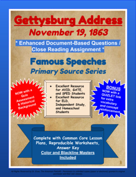 Preview of Gettysburg Address - Enhanced DBQ - Primary Source Series - (PDF)