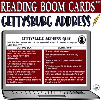 Preview of Gettysburg Address Quiz BOOM Cards Abraham Lincoln Speech Reading Test Prep