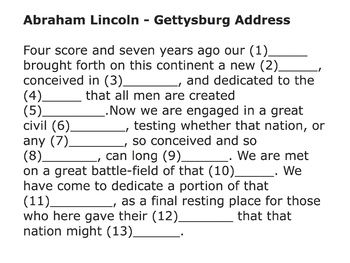 Gettysburg Address Mp4 Video Fill In The Blanks Audio Memory