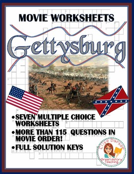 Preview of Gettysburg Movie Worksheets / Tests