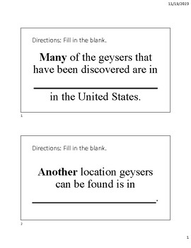 Preview of Geyser Fill in the Blank Cards