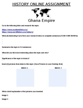 Preview of Ghana Empire "Mini Research" Online Assignment