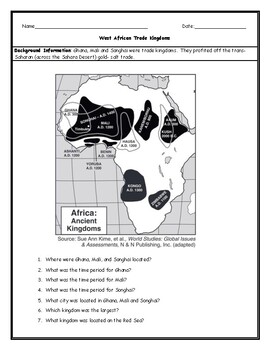 Medieval Africa, Ghana, Mali, and Songhai, Map Activity, Printable &  Digital