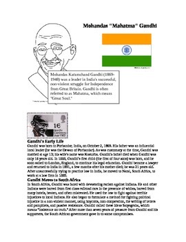 Preview of Ghandi and India Reading and Worksheet