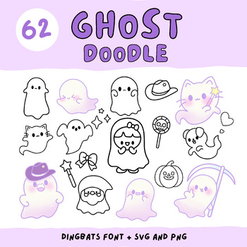 Preview of Ghost Doodle Font + Outline Clipart