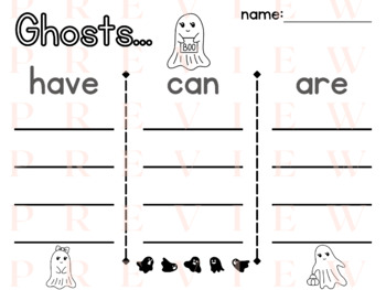 Preview of Ghost HAVE CAN ARE | Organizer | Writing | Phonics | Verbs | Adjectives | Noun
