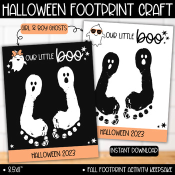 Preview of Ghost Handprint Footprint Printable Art Craft, Halloween Fall Pumpkin Activity