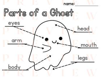 Preview of Ghost LABELING | Writing | Phonics | Parts of a | Fall | Thematic | Halloween
