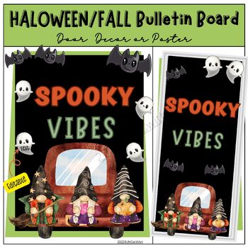 Preview of Ghost Truck Fall Halloween Bulletin Board Kit, October Door Decor, Editable