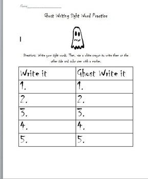 Preview of Ghost Writing Sight Word Practice