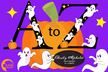 Preview of Ghost alphabet, Halloween letters, Spooky alphabet clipart, AMB-2643
